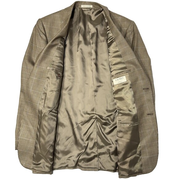 Lauren Ralph Lauren Men’s Beige Plaid Silk Wool Blazer Trim Fit Men’s Size 42L - Picture 8 of 10